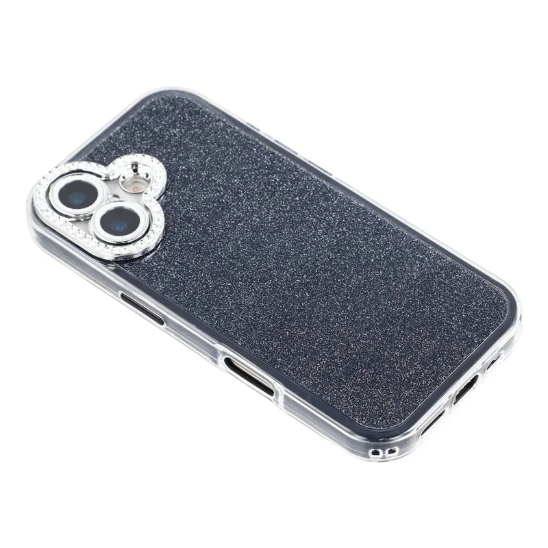 For iPhone 17 Case IMD Glitter Acrylic + TPU Phone Cover with Rhinestones Acrylic Camera Lens Protector - Black