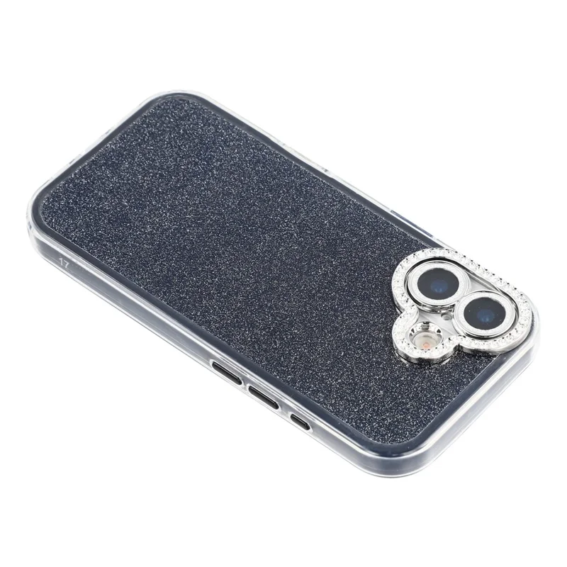 For iPhone 17 Case IMD Glitter Acrylic + TPU Phone Cover with Rhinestones Acrylic Camera Lens Protector - Black