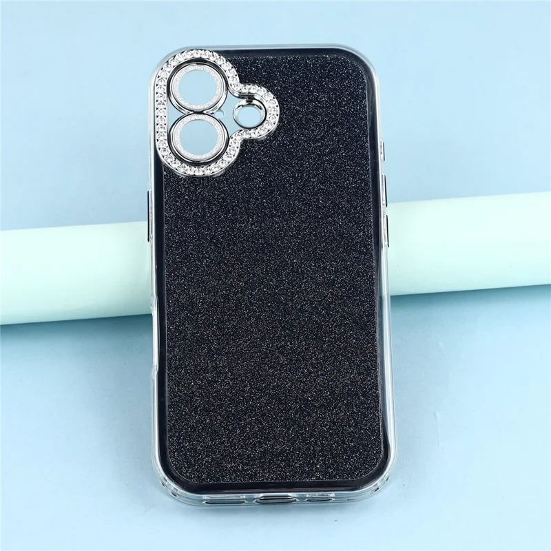 For iPhone 17 Case IMD Glitter Acrylic + TPU Phone Cover with Rhinestones Acrylic Camera Lens Protector - Black