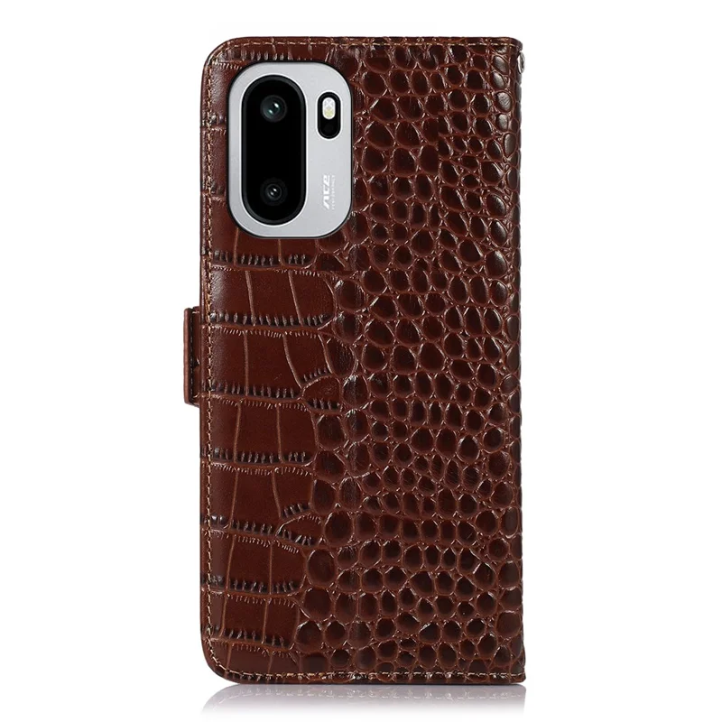 For OnePlus 15R 5G / Ace 6T 5G / Ace 6 5G Case RFID Blocking Wallet Crocodile Texture Genuine Cow Leather Phone Cover - Brown