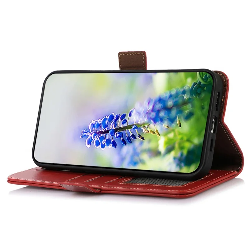 For OnePlus 15R 5G / Ace 6T 5G / Ace 6 5G Case RFID Blocking Genuine Cow Leather Wallet Phone Cover - Red