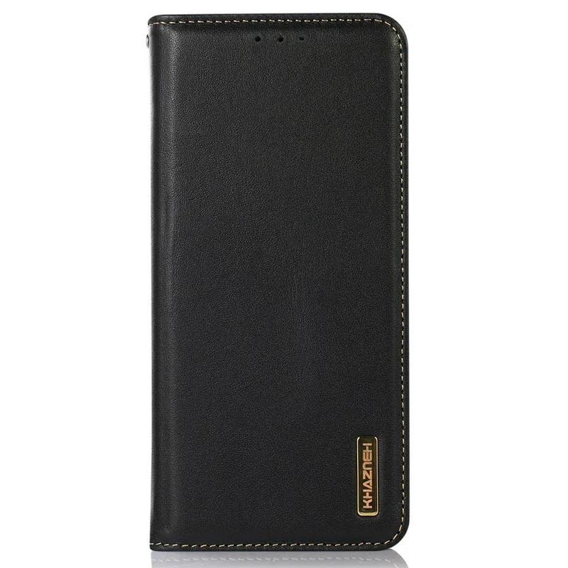KHAZNEH For OnePlus 15R 5G / Ace 6T 5G / Ace 6 5G Case Wallet Genuine Cow Leather Phone Cover Nappa Texture - Black