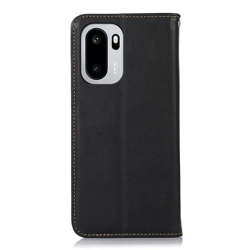 KHAZNEH For OnePlus 15R 5G / Ace 6T 5G / Ace 6 5G Case Wallet Genuine Cow Leather Phone Cover Nappa Texture - Black