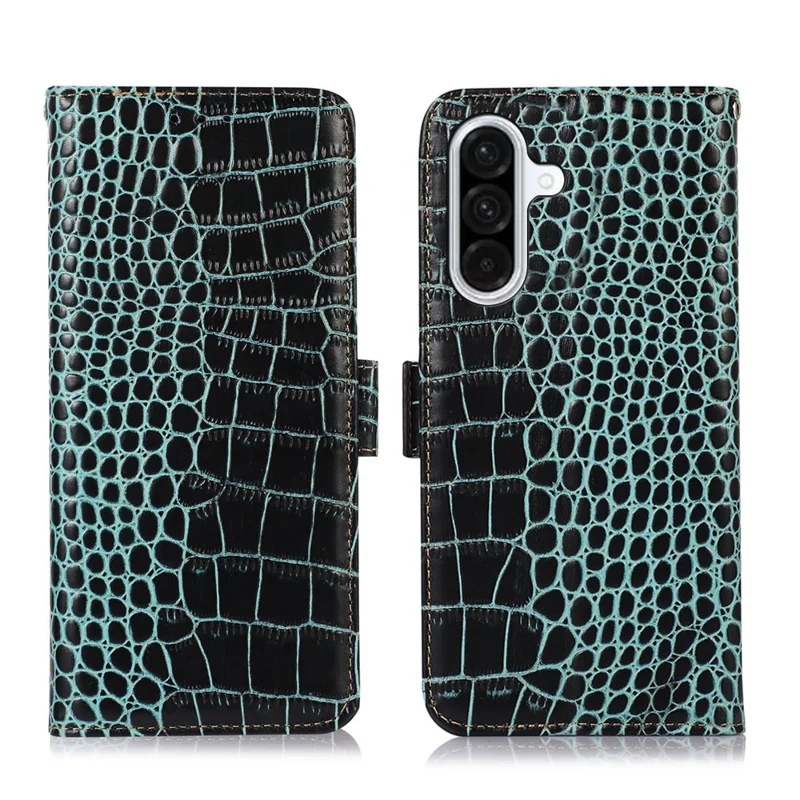 Voor Samsung Galaxy A37 Hoesje RFID Blokkering Portemonnee Krokodillenstructuur Echt Rundleer Telefoonhoes - Groen