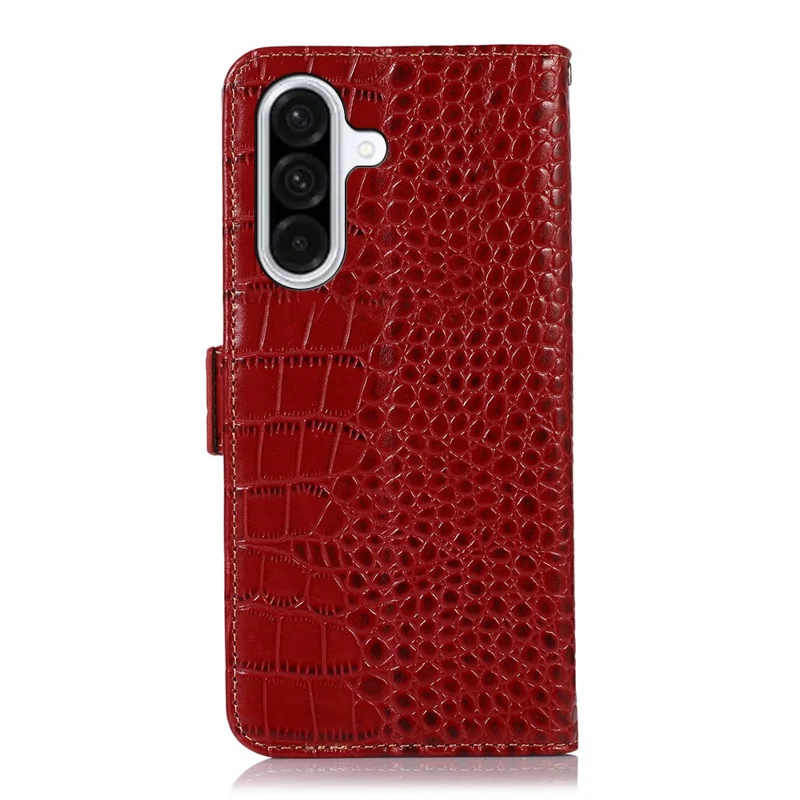 For Samsung Galaxy A57 Case RFID Blocking Wallet Crocodile Texture Genuine Cow Leather Phone Cover - Red