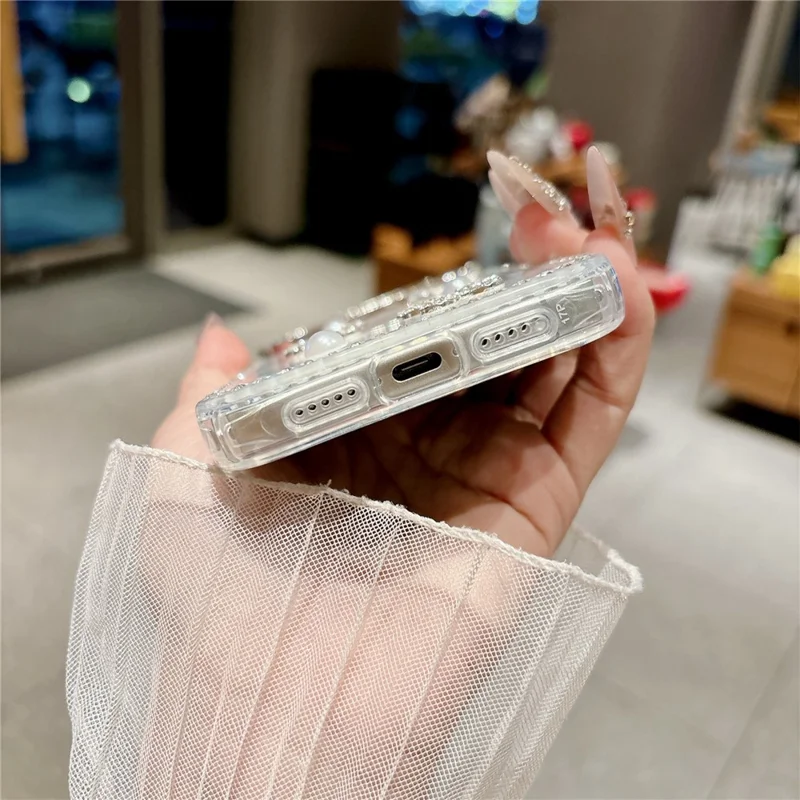 For iPhone 17 Pro Max Case Shell Texture Butterfly Pearl Rhinestone Decor PC + TPU Phone Cover - Small Butterfly