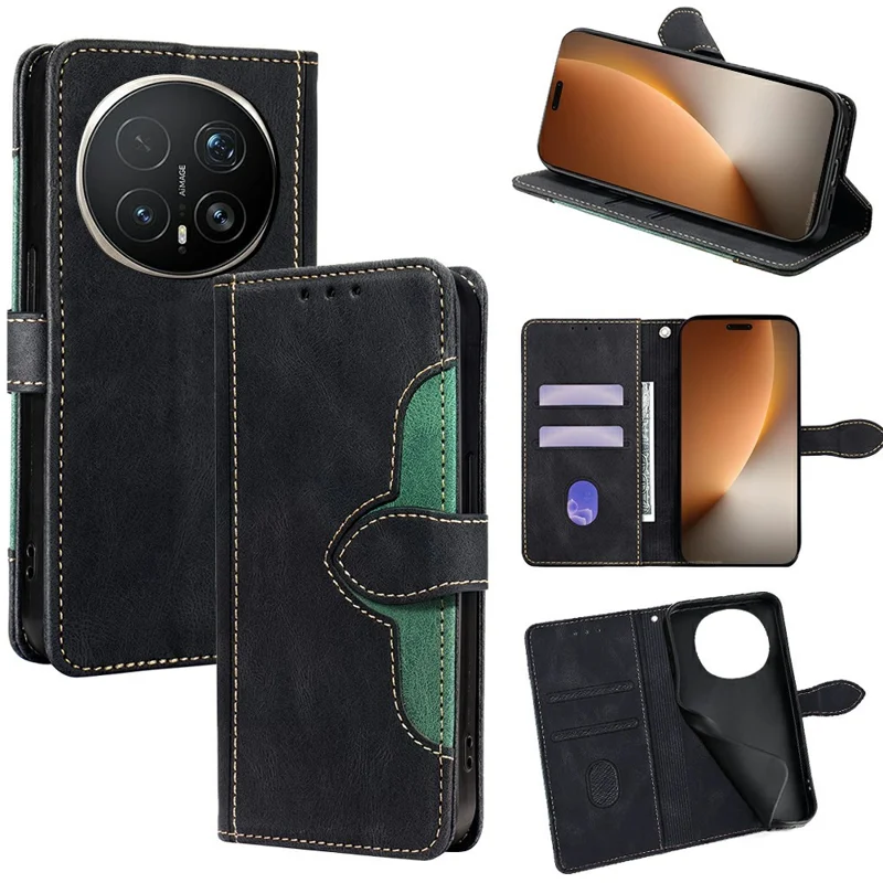 For Honor Magic8 Pro 5G Case Leather Wallet Phone Cover with Straw Hat Magnetic Clasp - Black