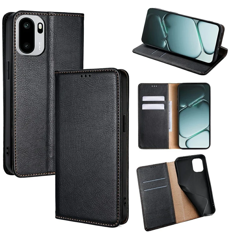 For OnePlus Ace 6T 5G / Ace 6 5G Case Wallet PU Leather Magnetic Auto-Absorbed Phone Cover - Black