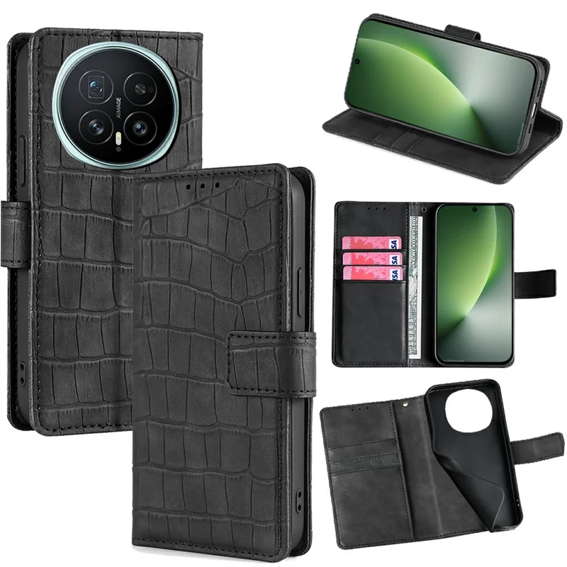 For Honor Magic8 5G Case Crocodile Texture PU Leather Phone Cover - Black