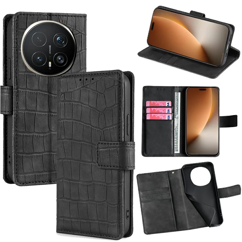 Fodral för Honor Magic8 Pro 5G, krokodilstruktur, PU-läder, svart