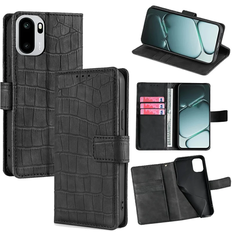 For OnePlus Ace 6T 5G / Ace 6 5G Case Crocodile Texture PU Leather Phone Cover - Black