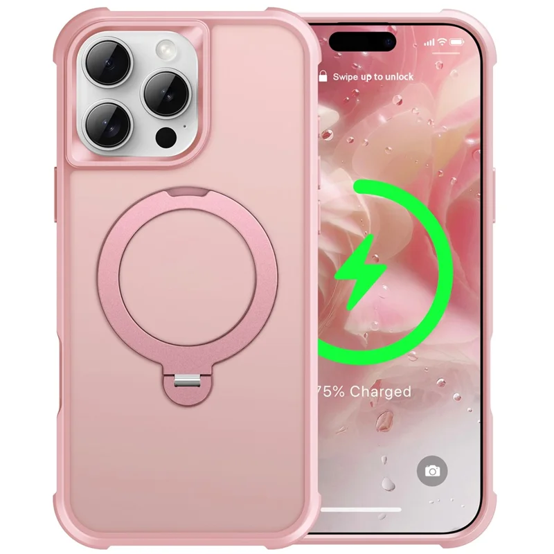 For iPhone 16 Pro Max Case Compatible with MagSafe Kickstand TPU PC Shockproof Phone Back Cover - Pink