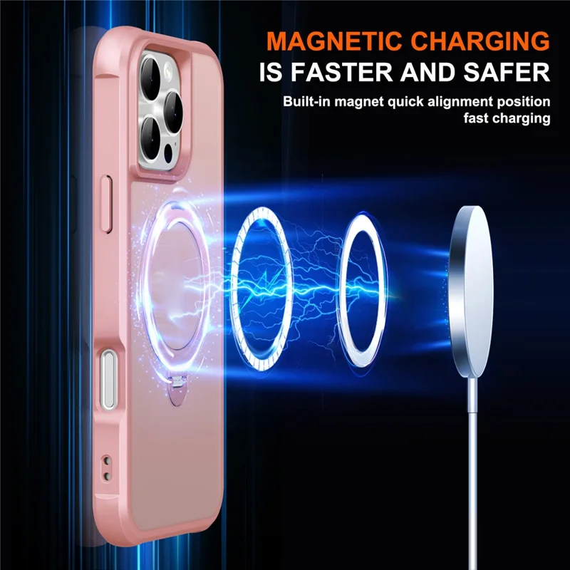 For iPhone 16 Pro Max Case Compatible with MagSafe Kickstand TPU PC Shockproof Phone Back Cover - Pink