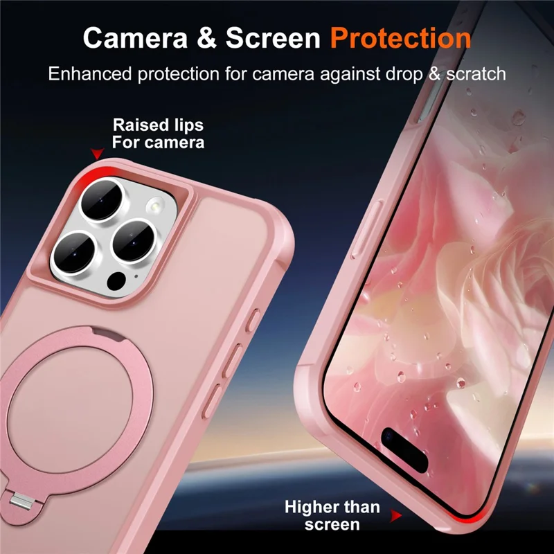 For iPhone 16 Pro Max Case Compatible with MagSafe Kickstand TPU PC Shockproof Phone Back Cover - Pink