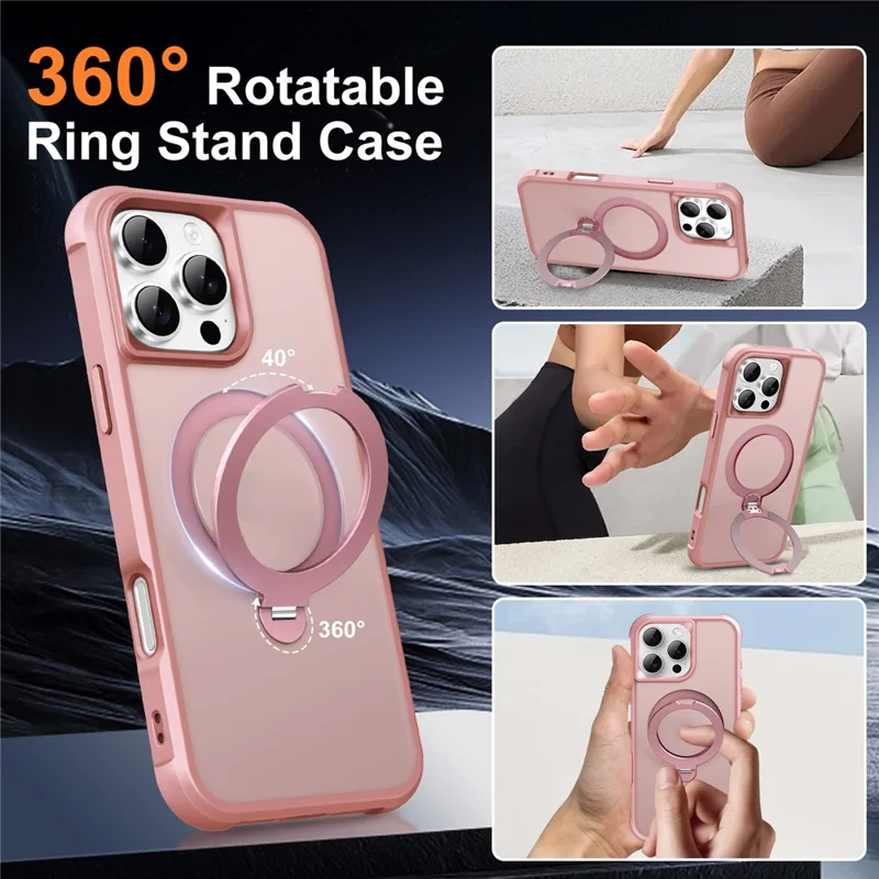 For iPhone 16 Pro Max Case Compatible with MagSafe Kickstand TPU PC Shockproof Phone Back Cover - Pink