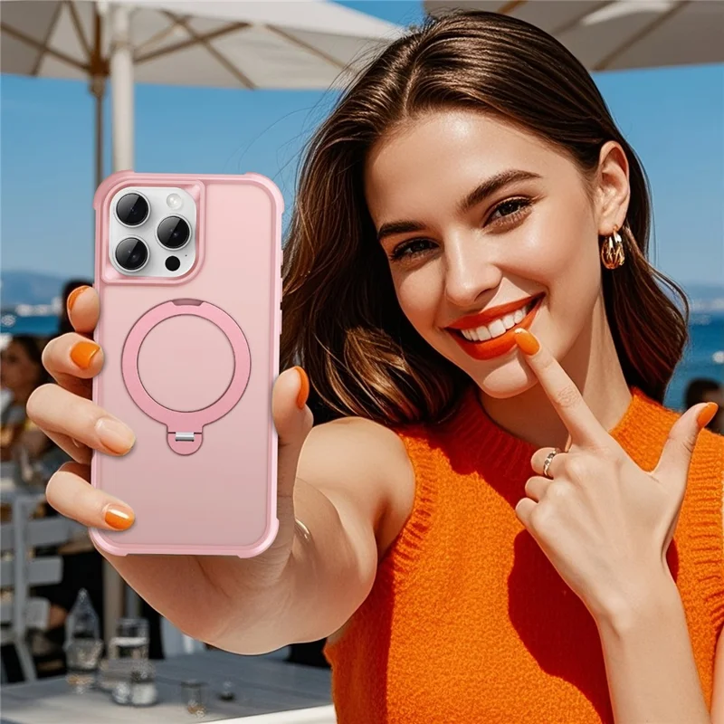 For iPhone 16 Pro Max Case Compatible with MagSafe Kickstand TPU PC Shockproof Phone Back Cover - Pink
