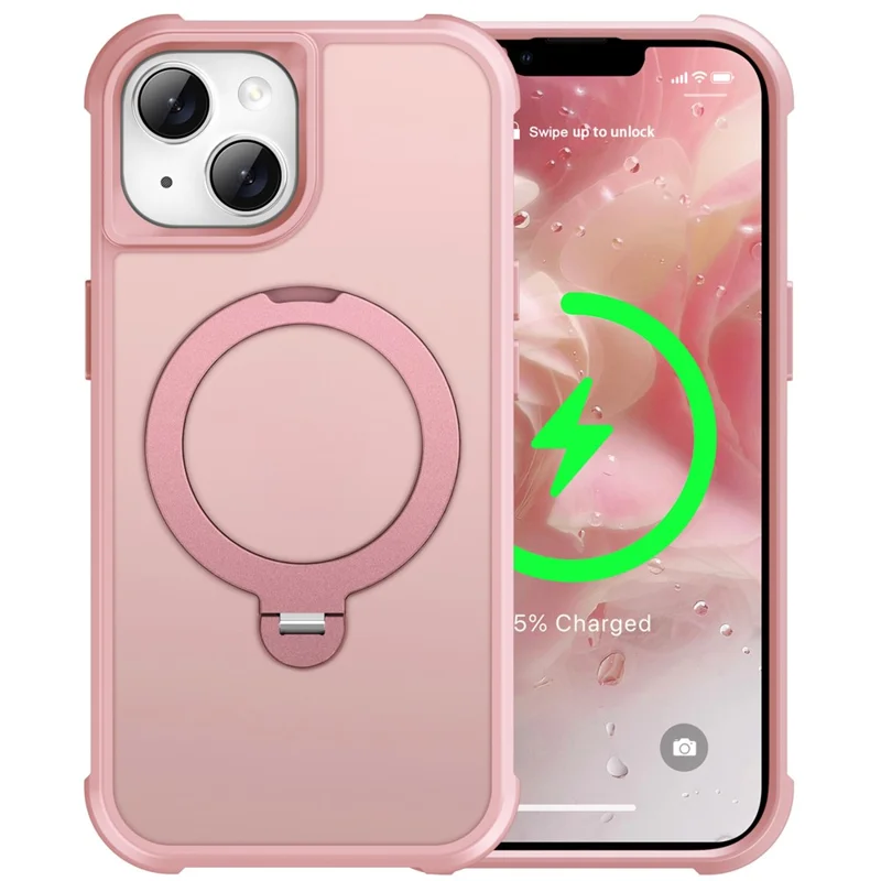 For iPhone 14 Case Compatible with MagSafe Kickstand TPU PC Shockproof Phone Back Cover - Pink