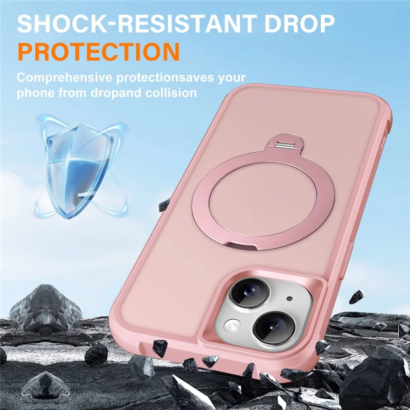 For iPhone 14 Case Compatible with MagSafe Kickstand TPU PC Shockproof Phone Back Cover - Pink