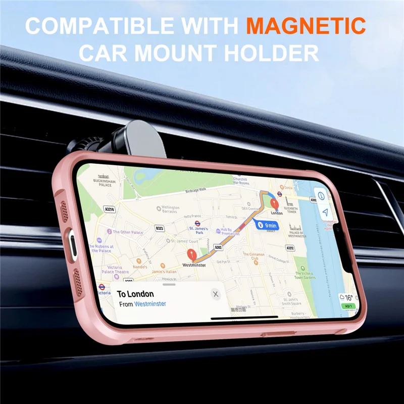 For iPhone 14 Case Compatible with MagSafe Kickstand TPU PC Shockproof Phone Back Cover - Pink