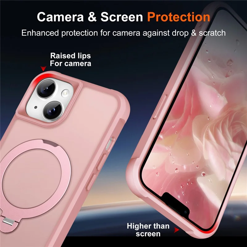 For iPhone 14 Case Compatible with MagSafe Kickstand TPU PC Shockproof Phone Back Cover - Pink