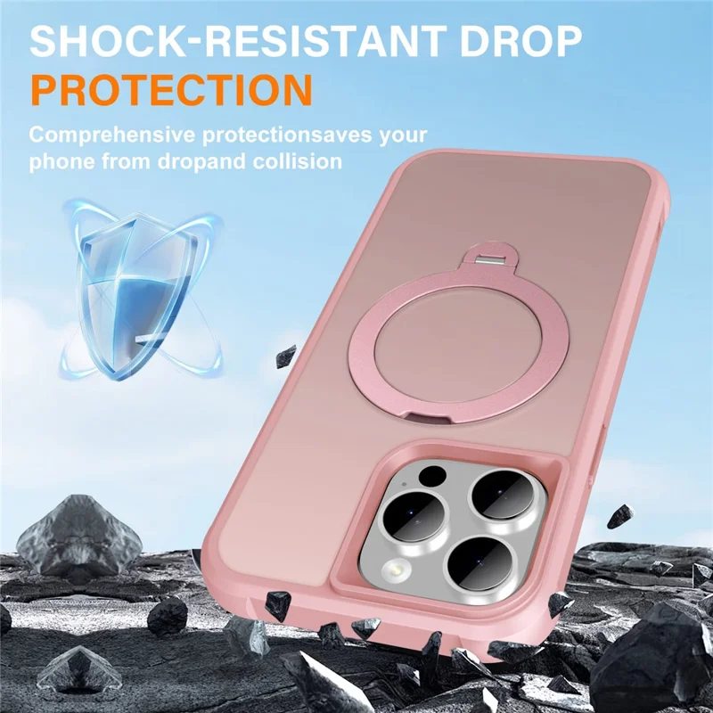Coque pour iPhone 14 Pro compatible avec support magnétique MagSafe TPU PC housse arrière anti-choc - Rose