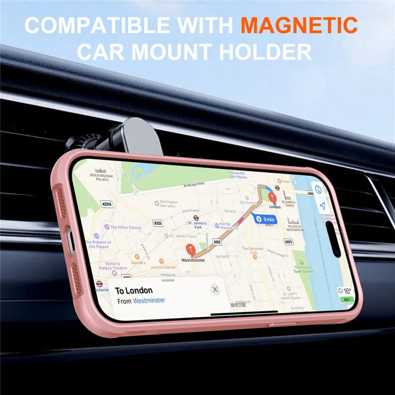 Coque pour iPhone 14 Pro Max compatible avec MagSafe, support pivotant à 360°, coque arrière anti-choc en TPU et PC - Rose