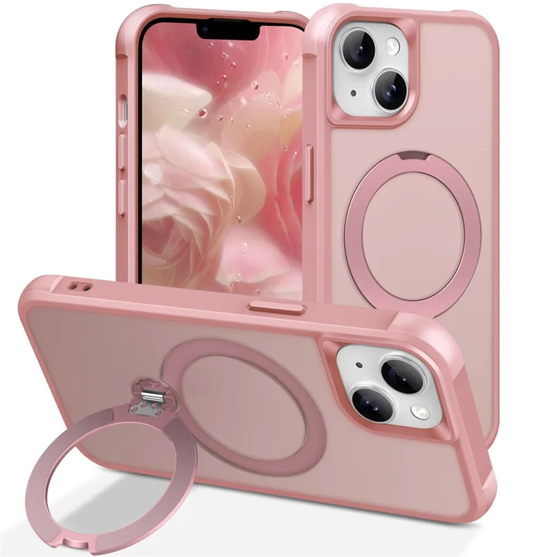 For iPhone 13 Case Compatible with MagSafe Kickstand TPU PC Shockproof Phone Back Cover - Pink