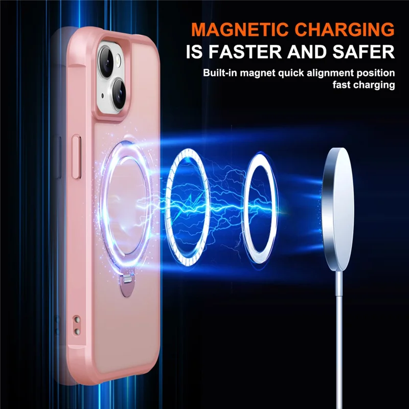 For iPhone 13 Case Compatible with MagSafe Kickstand TPU PC Shockproof Phone Back Cover - Pink