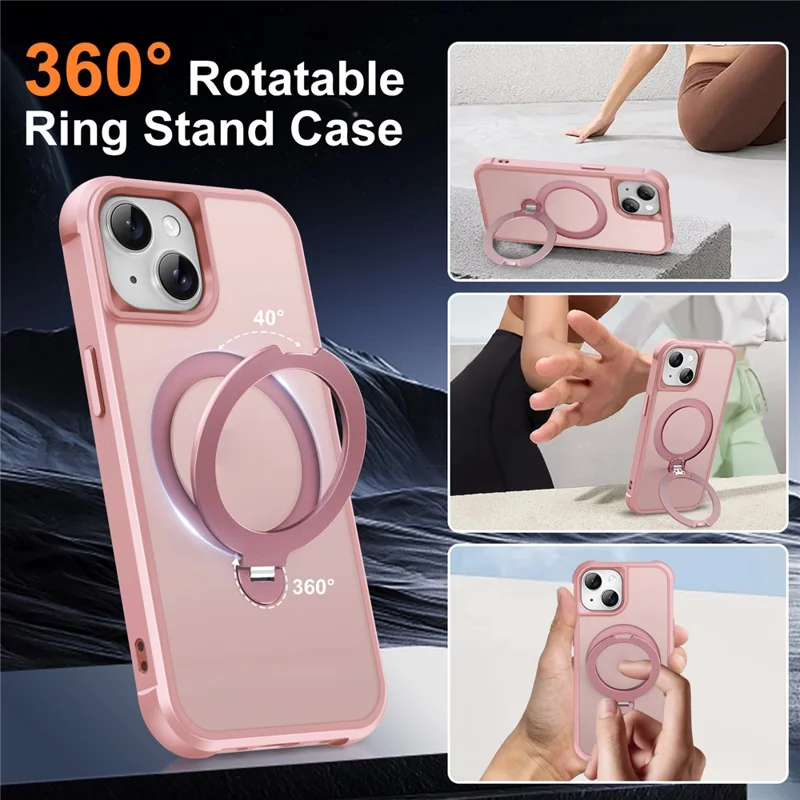 For iPhone 13 Case Compatible with MagSafe Kickstand TPU PC Shockproof Phone Back Cover - Pink