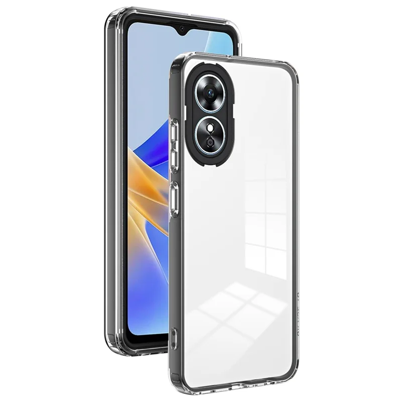For Oppo A17 4G 3-in-1 Clear TPU Backplate + PC Frame + PC Camera Protection Ring Phone Back Case Fall Resistant Protective Cover - Black