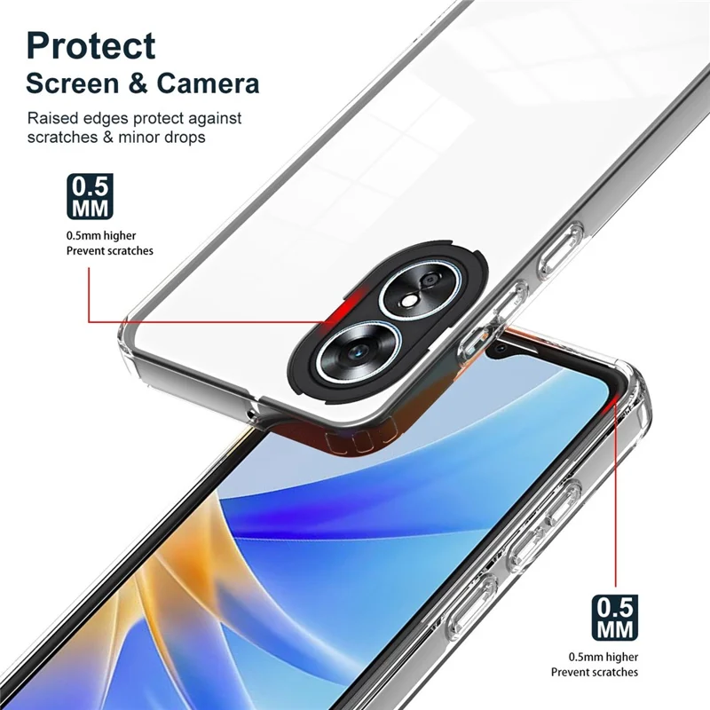 For Oppo A17 4G 3-in-1 Clear TPU Backplate + PC Frame + PC Camera Protection Ring Phone Back Case Fall Resistant Protective Cover - Black