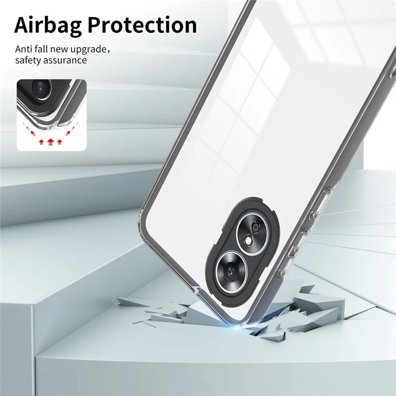 For Oppo A17 4G 3-in-1 Clear TPU Backplate + PC Frame + PC Camera Protection Ring Phone Back Case Fall Resistant Protective Cover - Black
