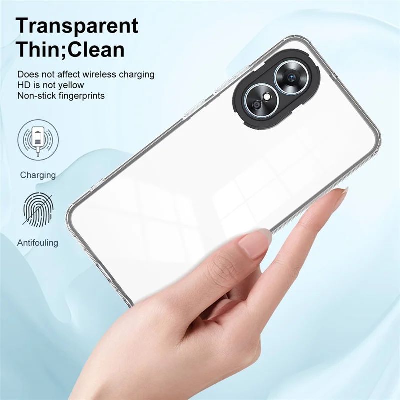 For Oppo A17 4G 3-in-1 Clear TPU Backplate + PC Frame + PC Camera Protection Ring Phone Back Case Fall Resistant Protective Cover - Black