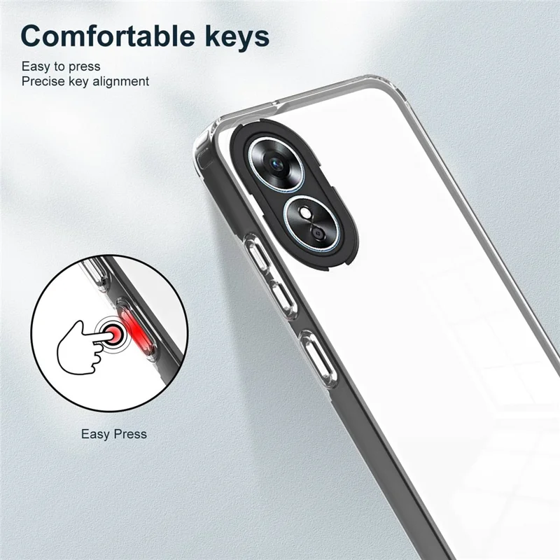 For Oppo A17 4G 3-in-1 Clear TPU Backplate + PC Frame + PC Camera Protection Ring Phone Back Case Fall Resistant Protective Cover - Black