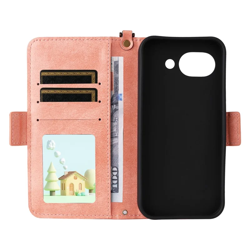 For Google Pixel 10a Leather Case Magnetic Closure Wallet Stand Phone Cover with Crossbody Strap - Pink