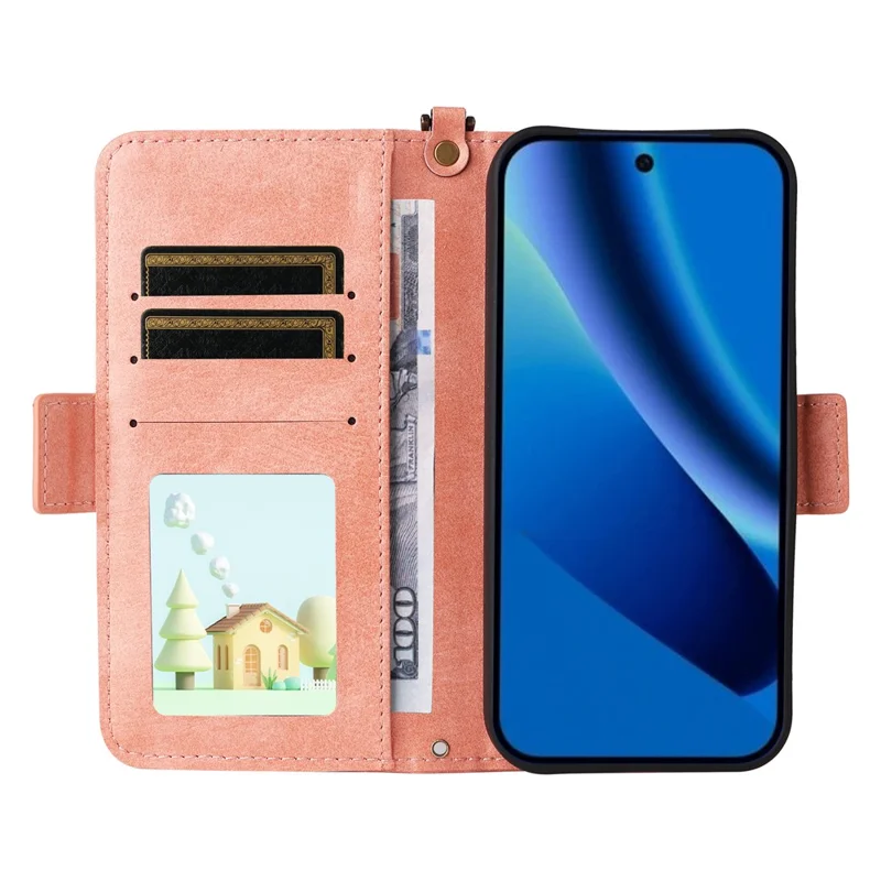 For Google Pixel 10a Leather Case Magnetic Closure Wallet Stand Phone Cover with Crossbody Strap - Pink