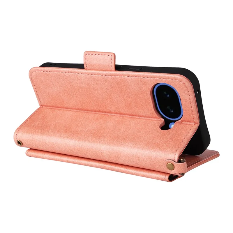 For Google Pixel 10a Leather Case Magnetic Closure Wallet Stand Phone Cover with Crossbody Strap - Pink