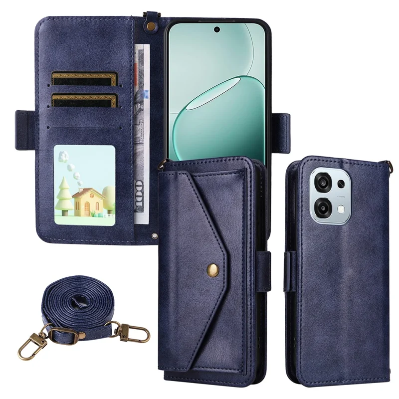 Étui en cuir pour Oppo F31 5G / A6 Pro 5G / 4G, étui portefeuille avec fermeture magnétique, support, sangle bandoulière - Bleu