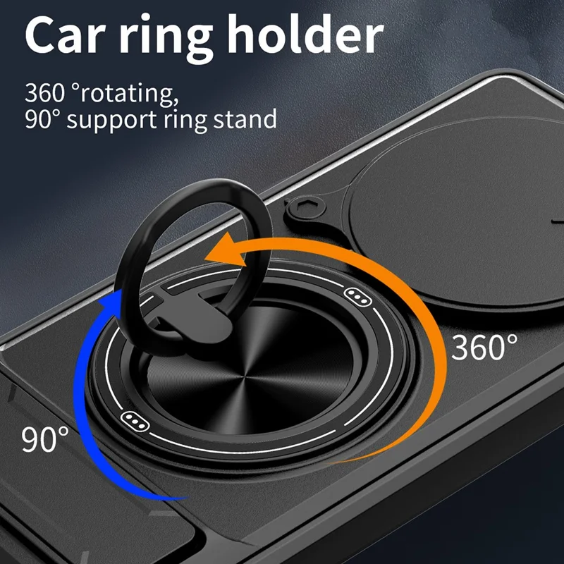 Чехол магнитный с кольцом-держателем, откидной подставкой, ТПУ/ПК с ползунком объектива для Honor X60 Pro 5G / X9c 5G - Черный