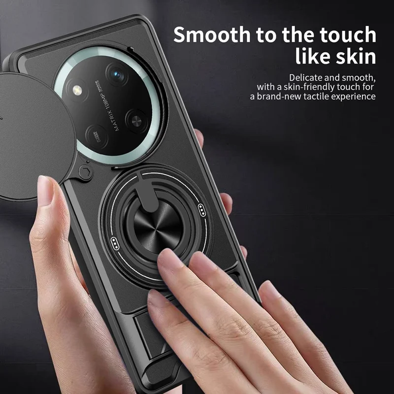 Чехол магнитный с кольцом-держателем, откидной подставкой, ТПУ/ПК с ползунком объектива для Honor X60 Pro 5G / X9c 5G - Черный