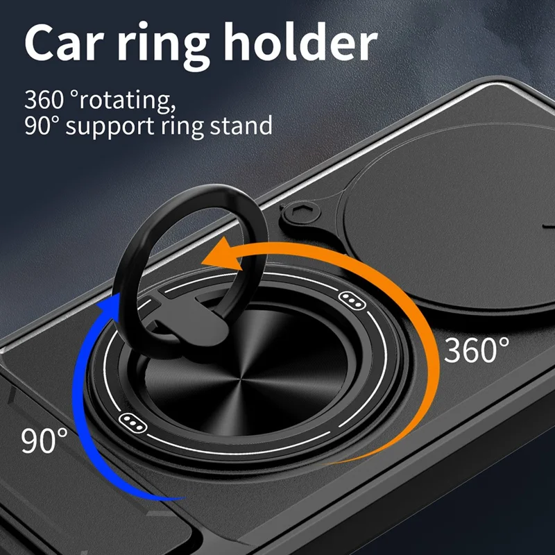 Magnetic Case For Honor X50 5G  /  X9b 5G  /  Magic6 Lite 5G Ring Holder Foldable Kickstand TPU PC Phone Cover with Camera Lens Slider - Black