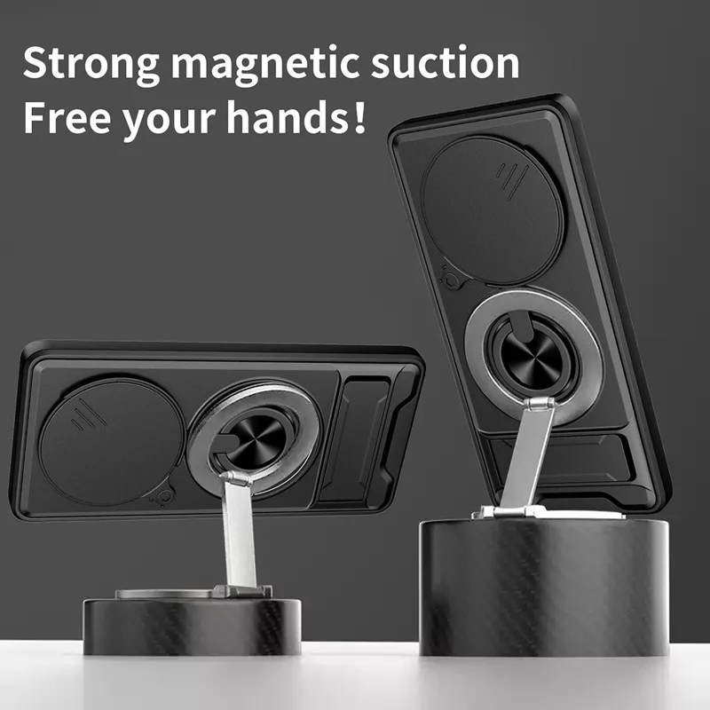 Magnetic Case For Honor X50 5G  /  X9b 5G  /  Magic6 Lite 5G Ring Holder Foldable Kickstand TPU PC Phone Cover with Camera Lens Slider - Black