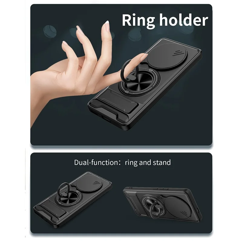 Magnetic Case For Honor X50 5G  /  X9b 5G  /  Magic6 Lite 5G Ring Holder Foldable Kickstand TPU PC Phone Cover with Camera Lens Slider - Black