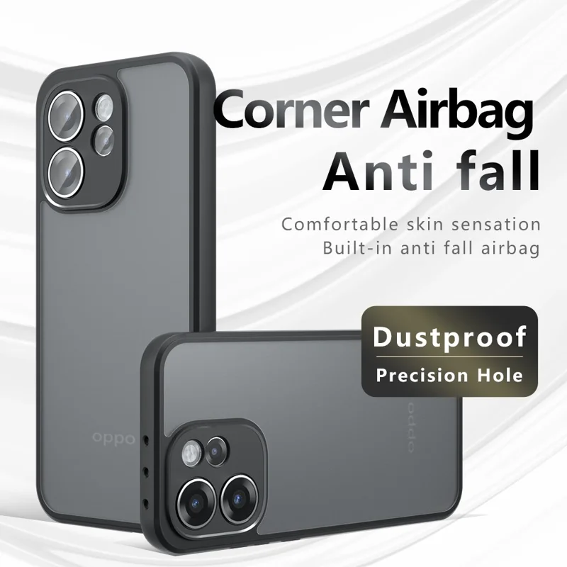 غطاء لهاتف Oppo Reno15 Pro 5G من مادة TPU + PC بلمسة ناعمة، غطاء شفاف أسود غير لامع