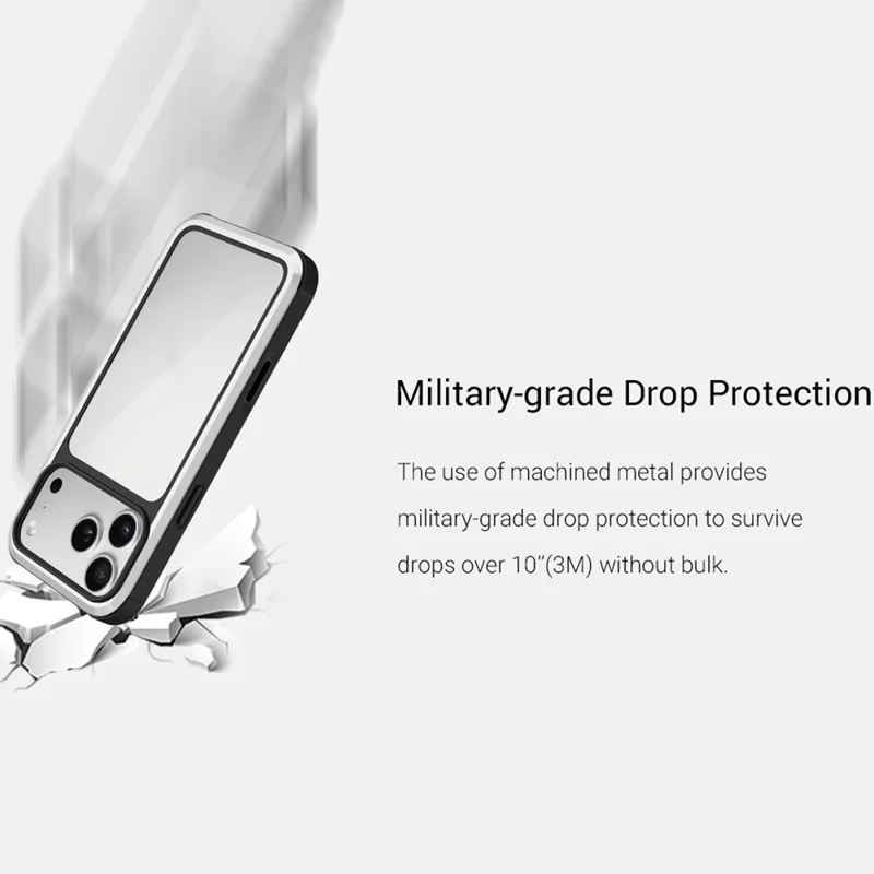 KZDOO pour iPhone 17 Pro Coque Antichoc Châssis en TPU+PC+Métal ARES Housse avec Bouton Al Touch - Gris Titane