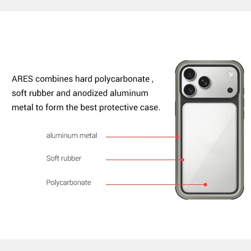 KZDOO Coque pour iPhone 17 Pro Max Antichoc avec Cadre en TPU+PC+Métal ARES, Coque de Téléphone avec Bouton Al Tactile - Orange