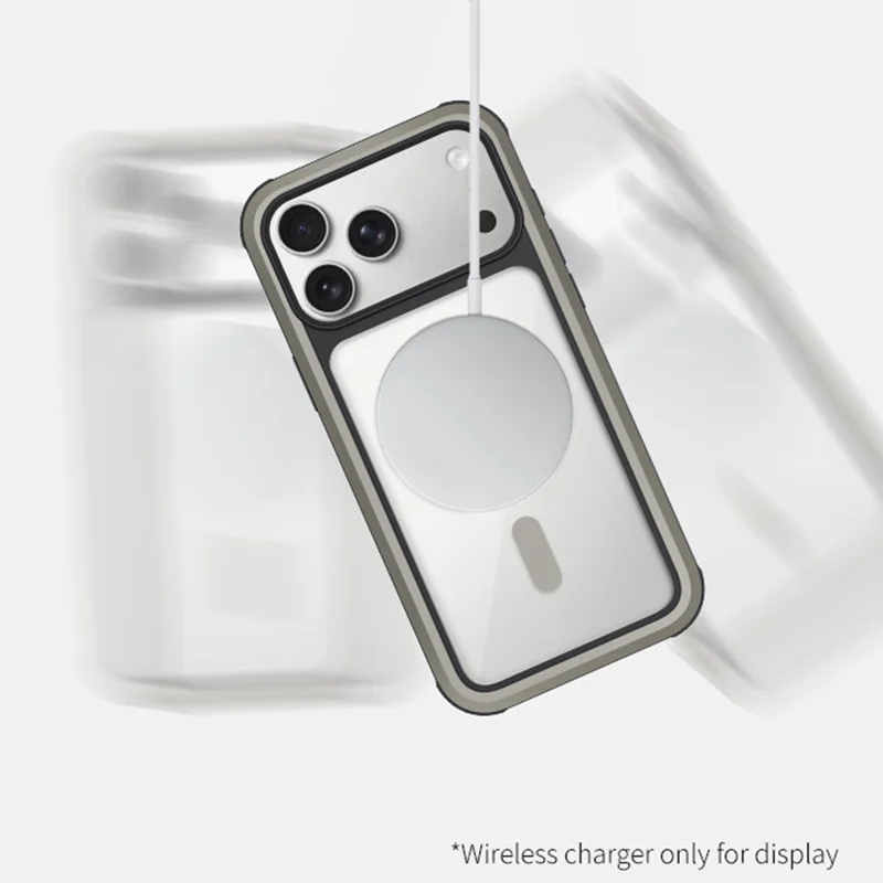 KZDOO Coque pour iPhone 17 Pro Max Compatible avec MagSafe Cadre Métallique TPU + PC Étui pour Téléphone avec Bouton Al Touch - Gris Titane