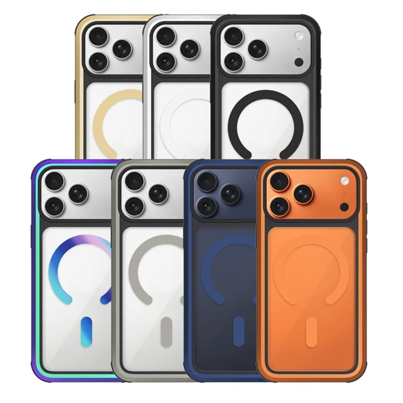 KZDOO til iPhone 17 Pro Case Kompatibel med MagSafe Metalramme TPU + PC Telefonbeskyttelse med Al Touch-knap - Orange