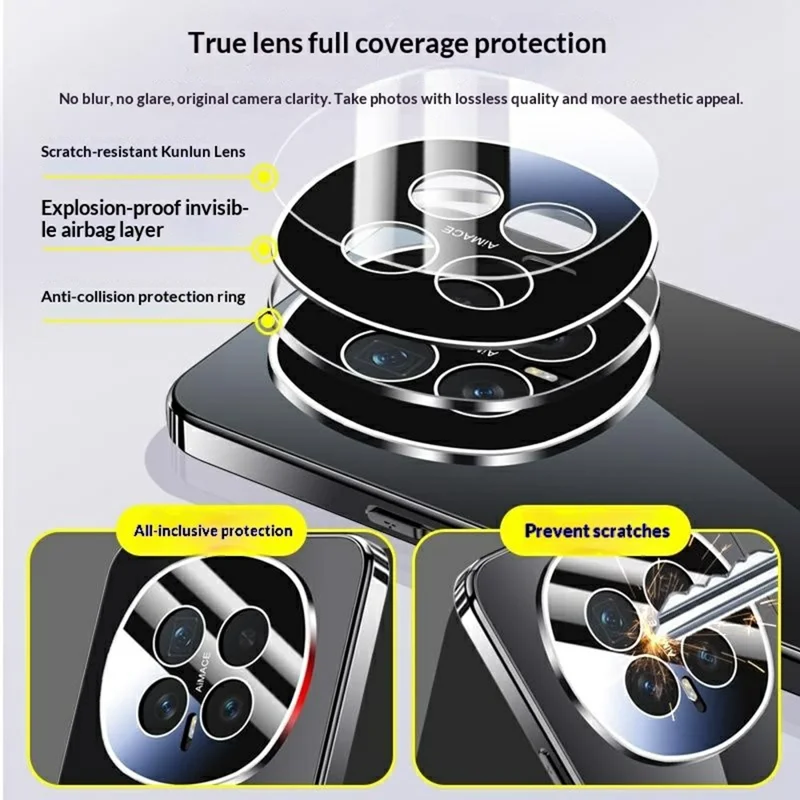 Funda para Honor Magic8 5G, carcasa trasera de policarbonato con recubrimiento electroplateado y protector de lente de cámara - Negro