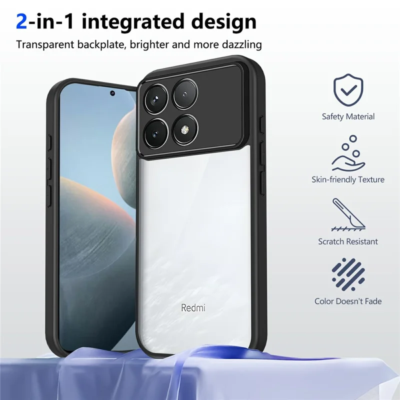 For Xiaomi Poco F8 Pro / Redmi K90 5G Case Matte Skin Touch Clear PC + TPU Shockproof Phone Back Cover - Black